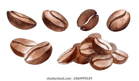 Watercolor illustration set of coffee beans
