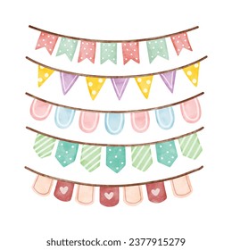 Watercolor Illustration set of Colorful Bunting Flag