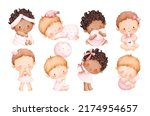 Watercolor illustration set of cute baby girl 