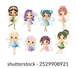 Watercolor Illustration Set of Cute Fairies