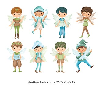 Watercolor Illustration Set of Cute Fairies