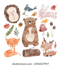 Acuarela Ilustración conjunto de animales Cute Woodland