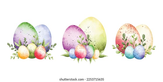 Watercolor Illustration set of Easter eggs
