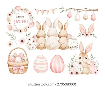 Watercolor Illustration Set of Easter Elements