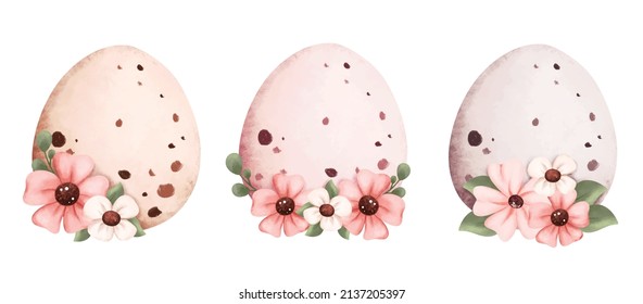 Watercolor illustration set of Easter Rabbit Egg with flower wreath 
