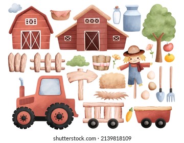 Watercolor Illustration set of Farm Elements