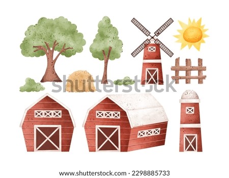Watercolor Illustration set of farm house and nature elements Stock foto © 