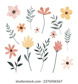 Watercolor Illustration set of Flower and Leaves