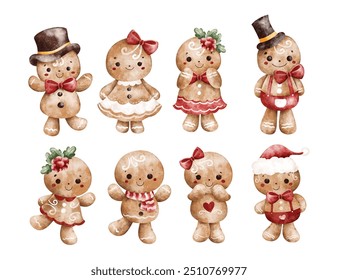 Watercolor Illustration Set of Gingerbread Character