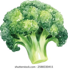 watercolor illustration, set of green vegetables broccoli, on isolated white background, autumn collection