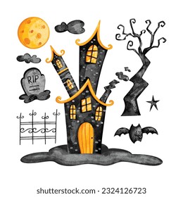 Watercolor illustration set of Halloween clipart