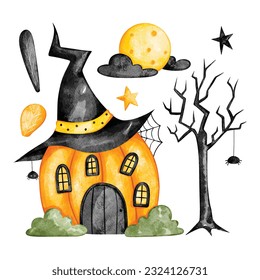 Watercolor illustration set of Halloween clipart