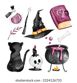 Watercolor illustration set of Halloween clipart