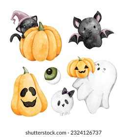 Watercolor illustration set of Halloween clipart