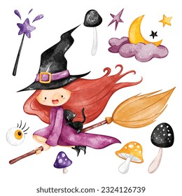 Watercolor illustration set of Halloween clipart