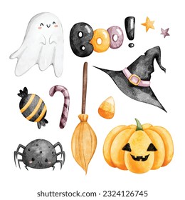 Watercolor illustration set of Halloween clipart