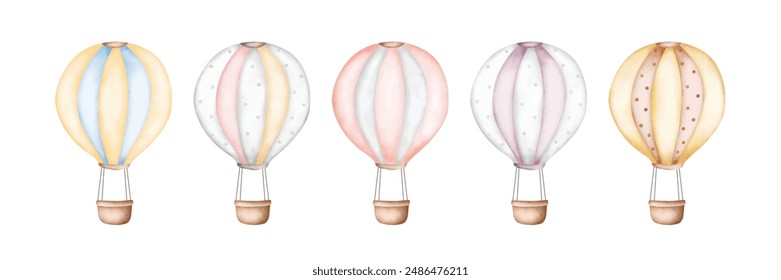 Aquarell Illustration Set von Heißluftballons