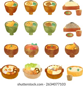 Watercolor illustration set of Japanese food