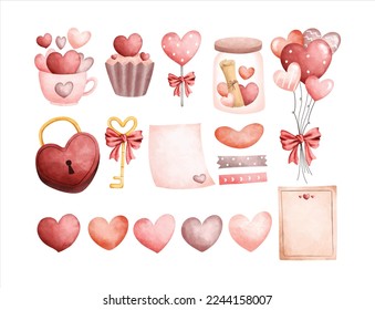 Watercolor illustration set of love elements