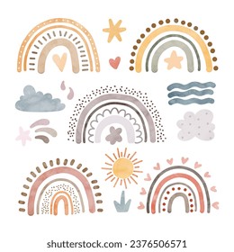 Watercolor Illustration set of rainbow, cloud, star, balloons, and cute elements