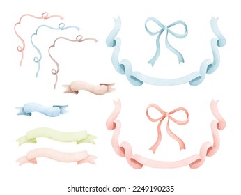 Watercolor Illustration set of Ribbon