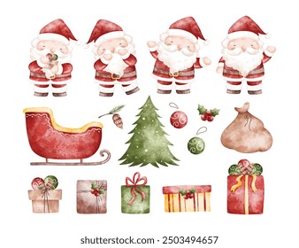 Aquarell Illustration Set von Weihnachtsmann und Weihnachten Elemente