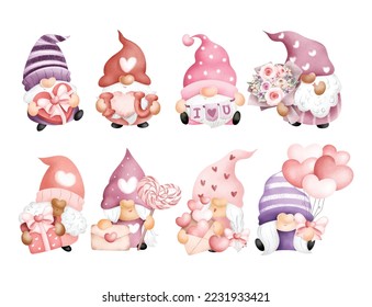 Aquarell-Illustrationssatz Valentiner Gnomes