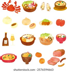 Watercolor illustration set of winter gourmet