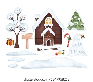 Watercolor illustration set of winter season elements