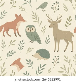 Watercolor Illustration Set of Woodland Animals in Autumn Season