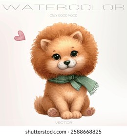 Watercolor illustration of a small happy puppy in vector format