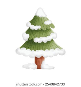 Watercolor Illustration snow with Christmas Tree.