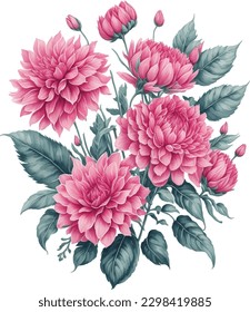 watercolor illustration of spring pink Dahlia flower 