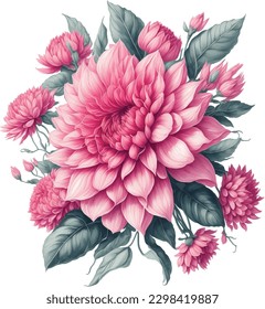 watercolor illustration of spring pink Dahlia flower 