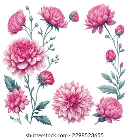 watercolor illustration of spring pink Dahlia flower