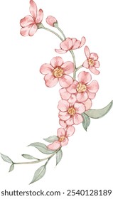 Watercolor illustration of a string of pink flowers