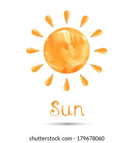Watercolor illustration of the sun. Vector.