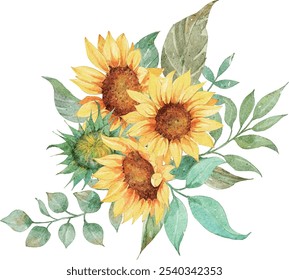 Ilustración de acuarela de ramo de girasol