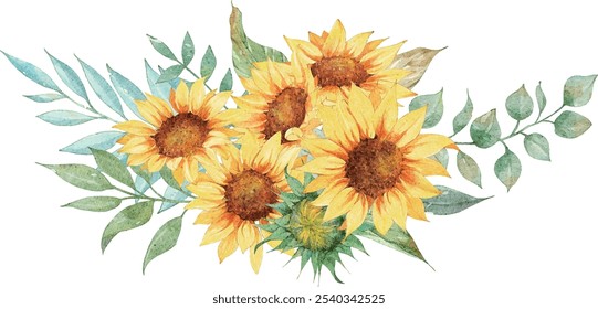 Watercolor illustration of sunflower bouquet