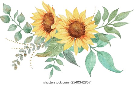 Watercolor illustration of sunflower bouquet