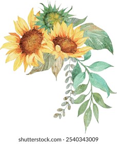 Ilustración de acuarela de ramo de girasol