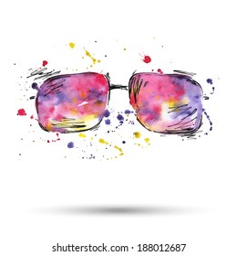 Watercolor illustration of sunglasses on a white background. Vector.