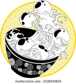Watercolor illustration of Tang yuan.  Sweet wave soup with sticky rice balls, which is often served during the winter months in East Asia. 
