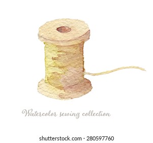 Watercolor illustration of thread bobbin eps10