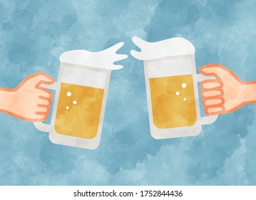 Watercolor illustration toasting with beer.