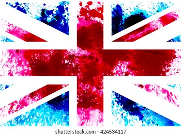 Watercolor illustration of Union Jack. Flag of United Kingdom