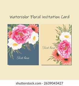 Watercolor Illustration Vector Floral Invitation Card