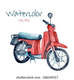 Watercolor illustration with vintage scooter. 