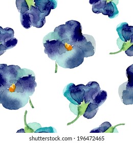 Watercolor illustration of Violet flowers. Seamless pattern