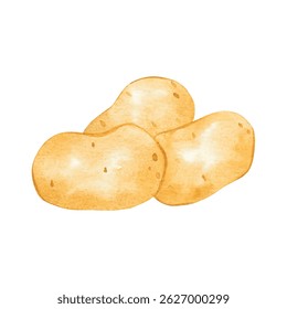 Watercolor illustration of whole potatoes. Perfect for food packaging, restaurant menu design, organic label, banner, or farm produce branding projects. Isolated on white background.